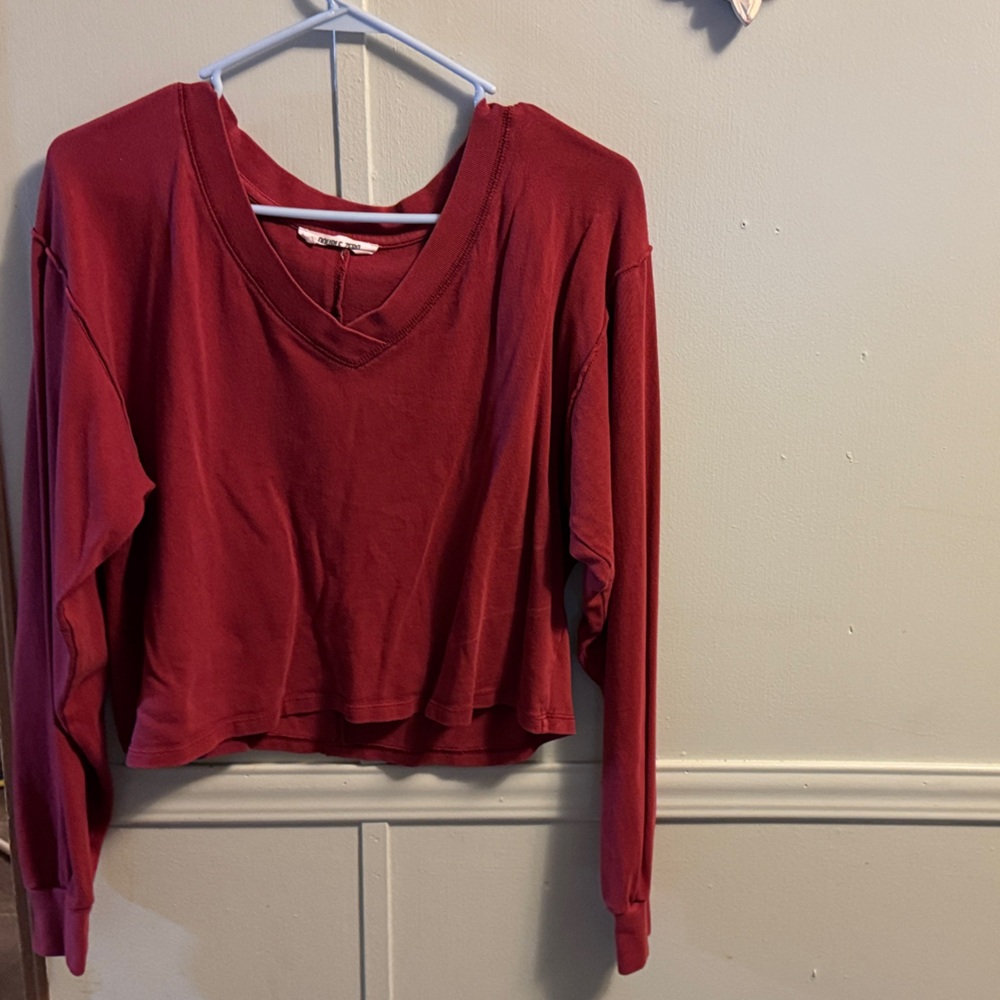 Double Zero Deep Red V-Neck Sweatshirt
